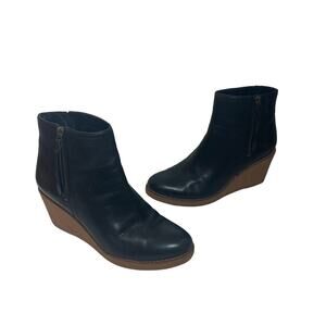 Cole Haan Boots Booties Ankle Auden Waterproof Black Leather Wedge Zip Boho 9B